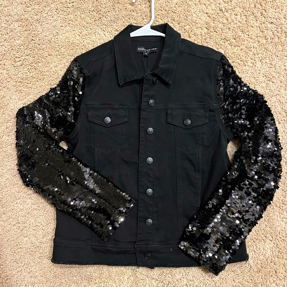 NWT, Generation Love jean jacket with sequins, sz medium
